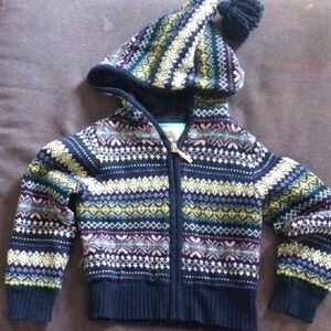 Gap Patterned Kids Hooded Sweater with Pom-Pom 4T
